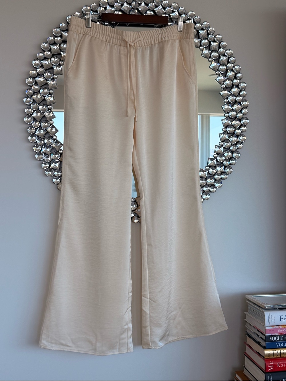 Cream Wide-Leg Drawstring  Pants